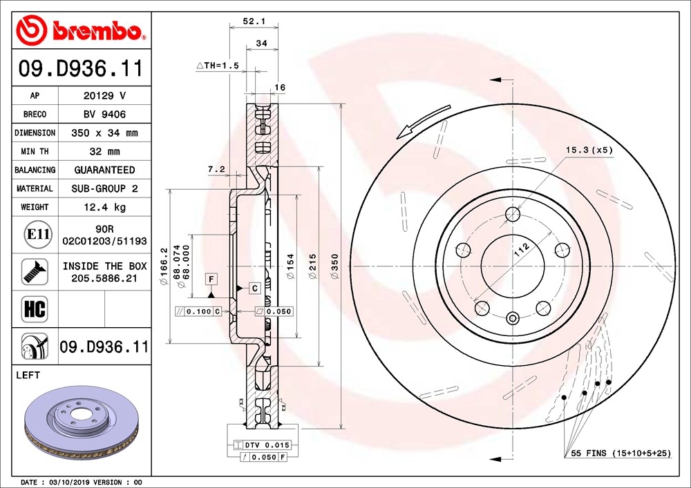 Tarcza hamulcowa BREMBO 09.D936.11