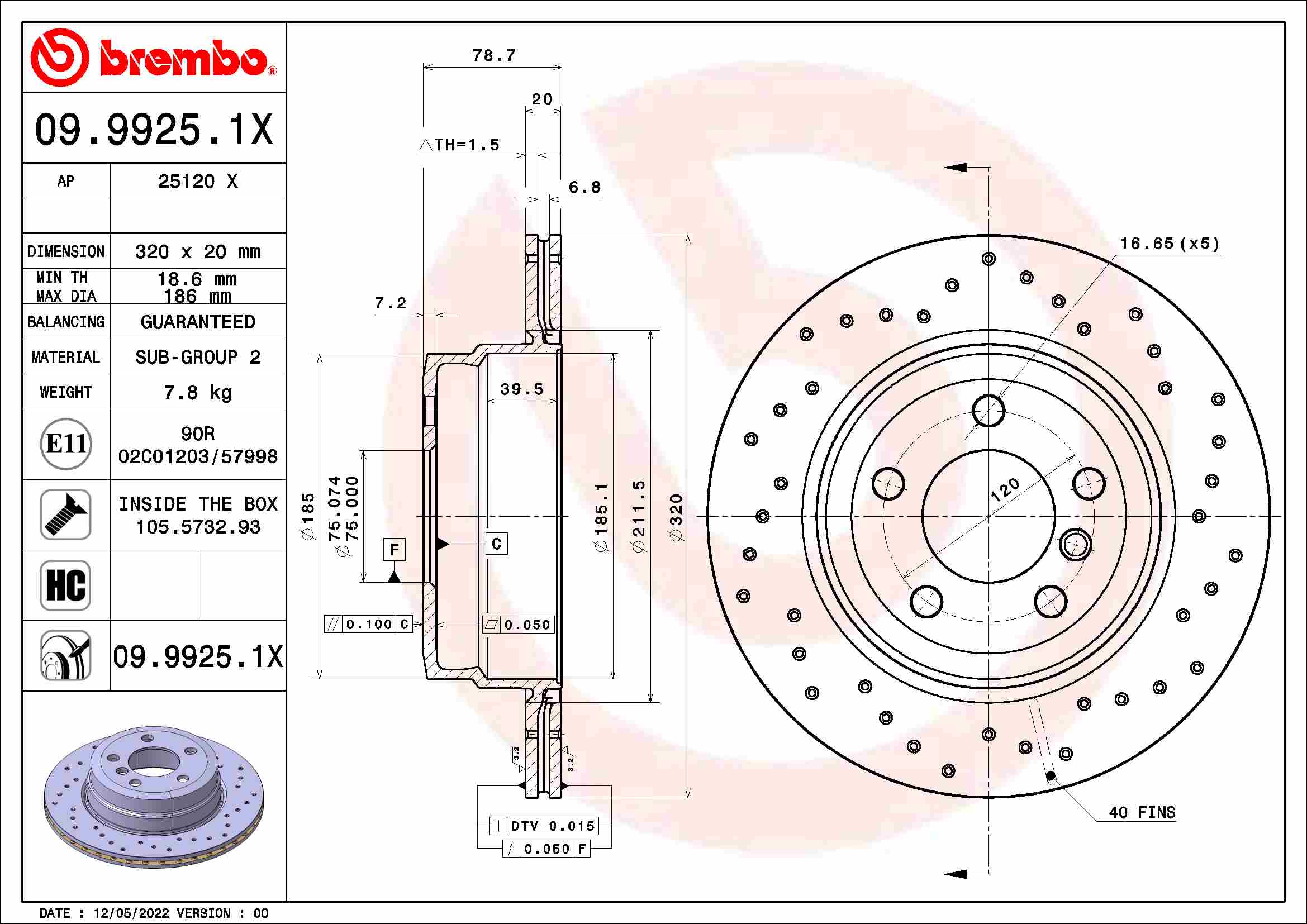 Tarcza hamulcowa BREMBO 09.9925.1X