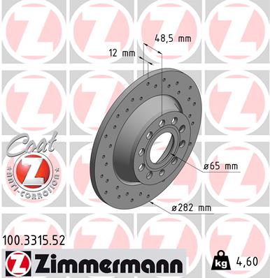 Tarcza hamulcowa ZIMMERMANN 100.3315.52