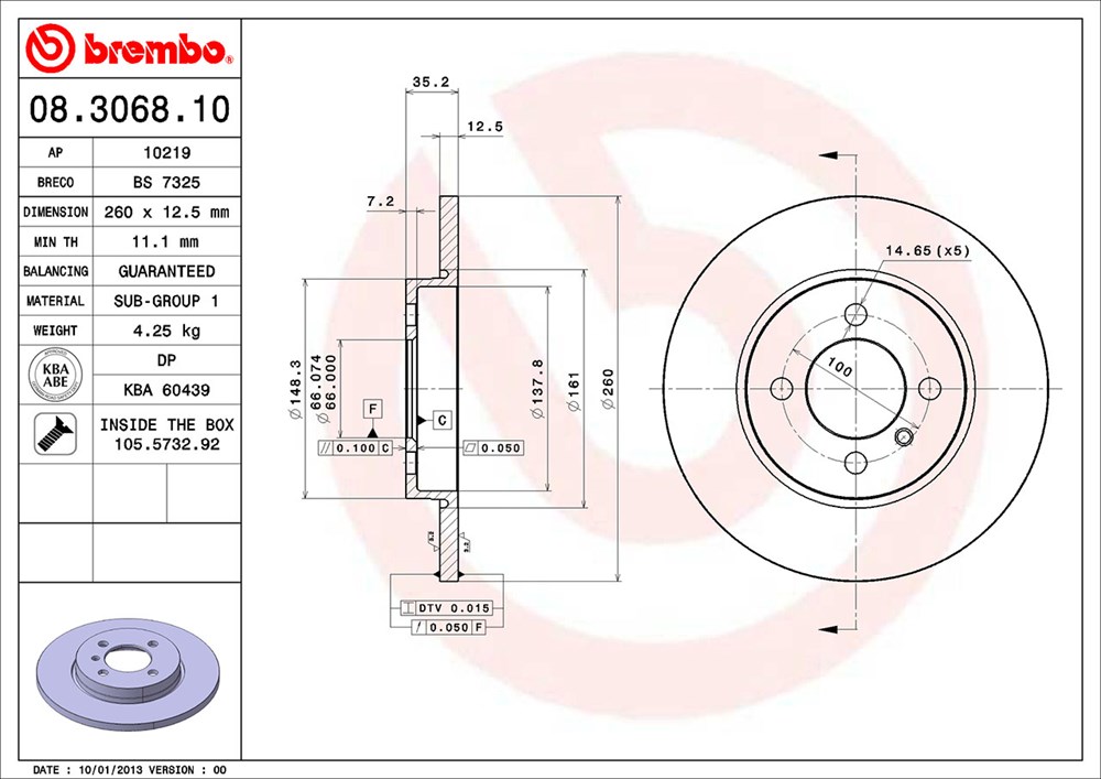 Tarcza hamulcowa BREMBO 08.3068.10