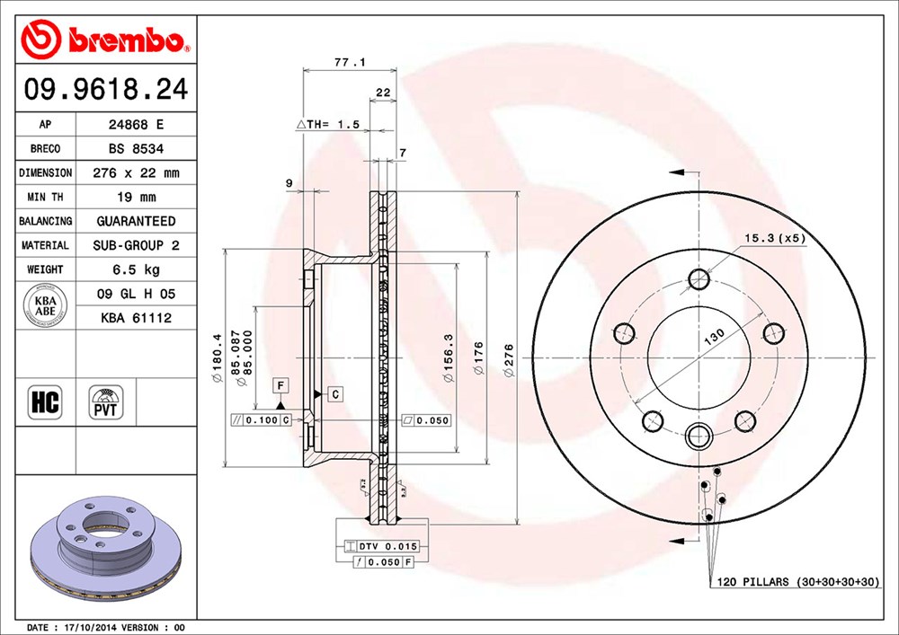 Tarcza hamulcowa BREMBO 09.9618.24