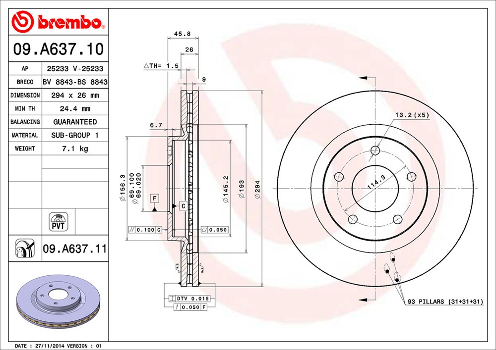 Tarcza hamulcowa BREMBO 09.A637.11