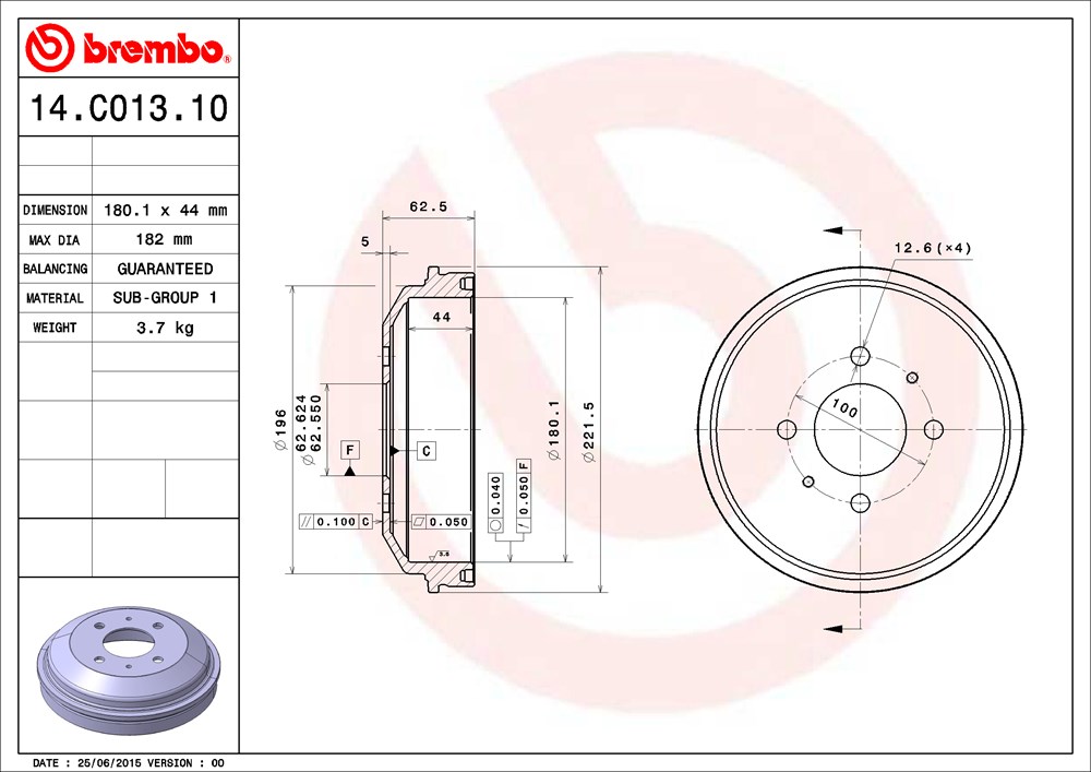 Bęben hamulcowy BREMBO 14.C013.10