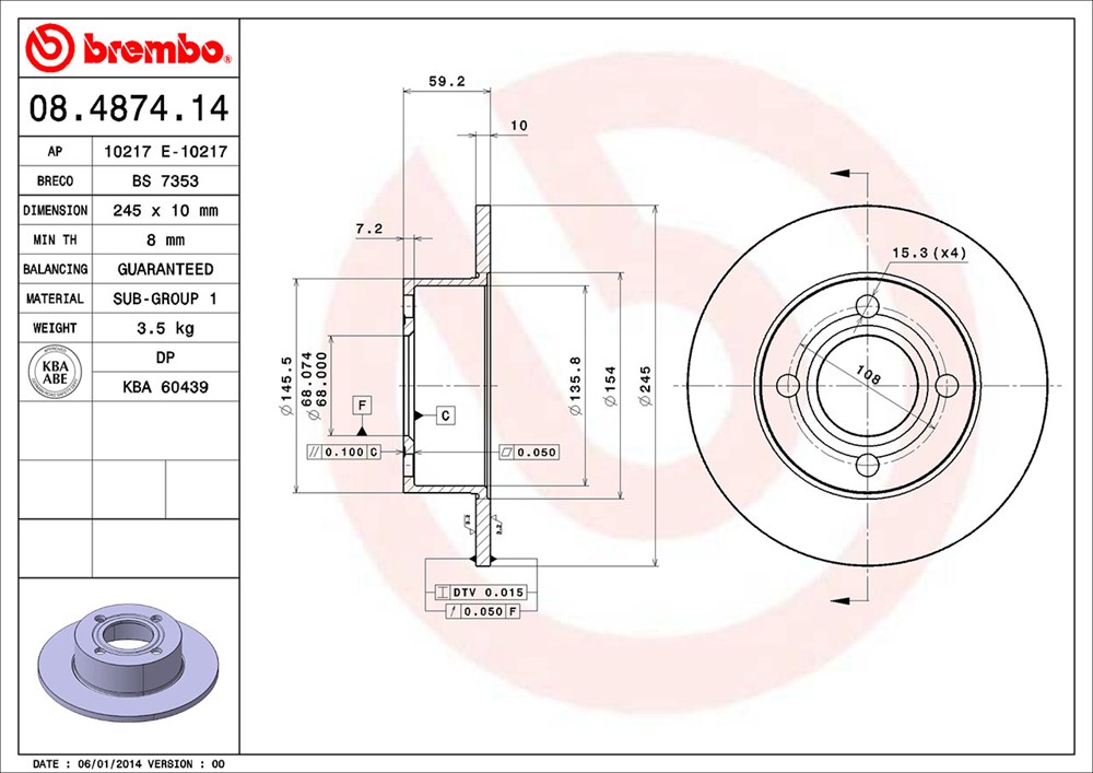 Tarcza hamulcowa BREMBO 08.4874.14