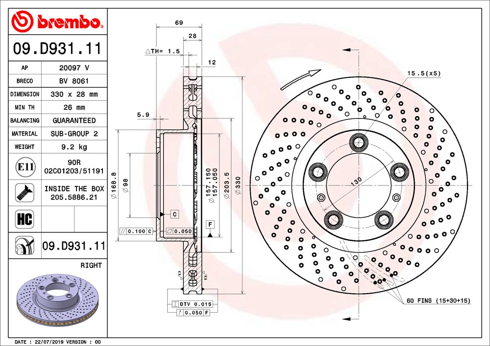Tarcza hamulcowa BREMBO 09.D931.11