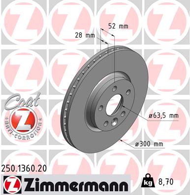 Tarcza hamulcowa ZIMMERMANN 250.1360.20