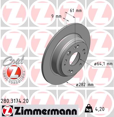 Tarcza hamulcowa ZIMMERMANN 280.3174.20