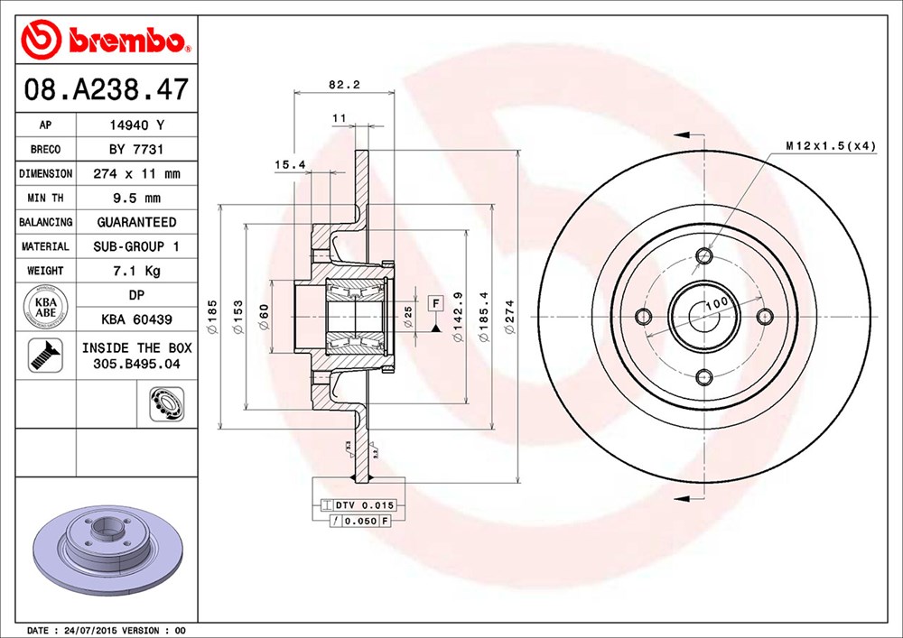 Tarcza hamulcowa BREMBO 08.A238.47