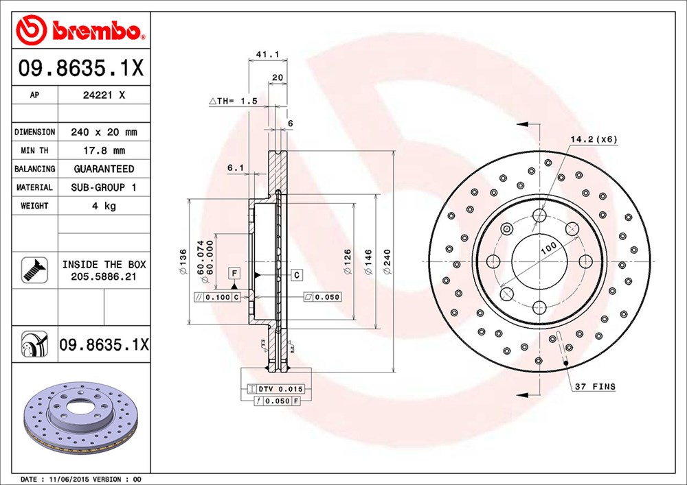 Tarcza hamulcowa BREMBO 09.8635.1X