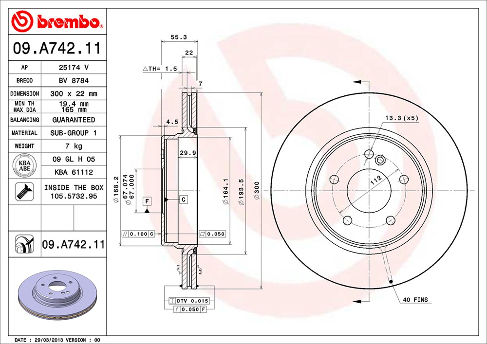 Tarcza hamulcowa BREMBO 09.A742.11