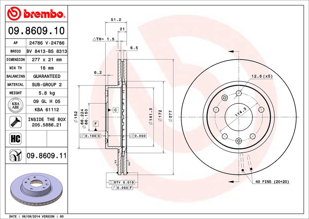 Tarcza hamulcowa BREMBO 09.8609.11