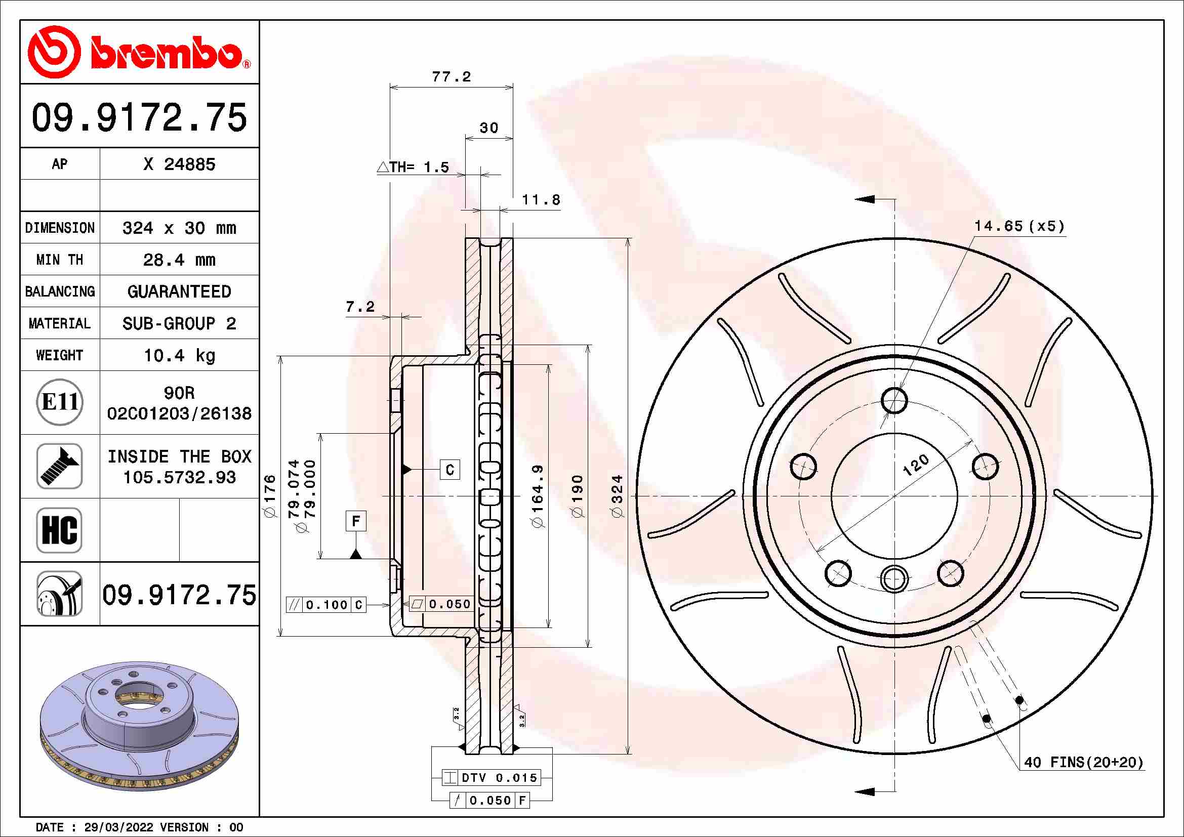 Tarcza hamulcowa BREMBO 09.9172.75