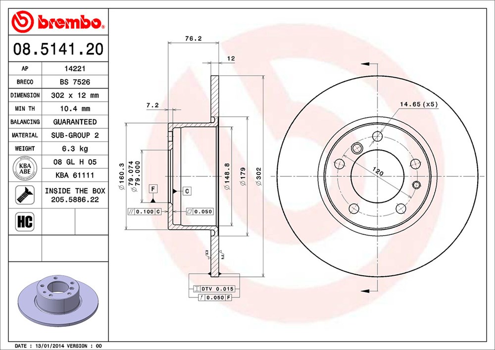 Tarcza hamulcowa BREMBO 08.5141.20