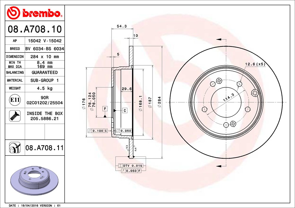 Tarcza hamulcowa BREMBO 08.A708.11