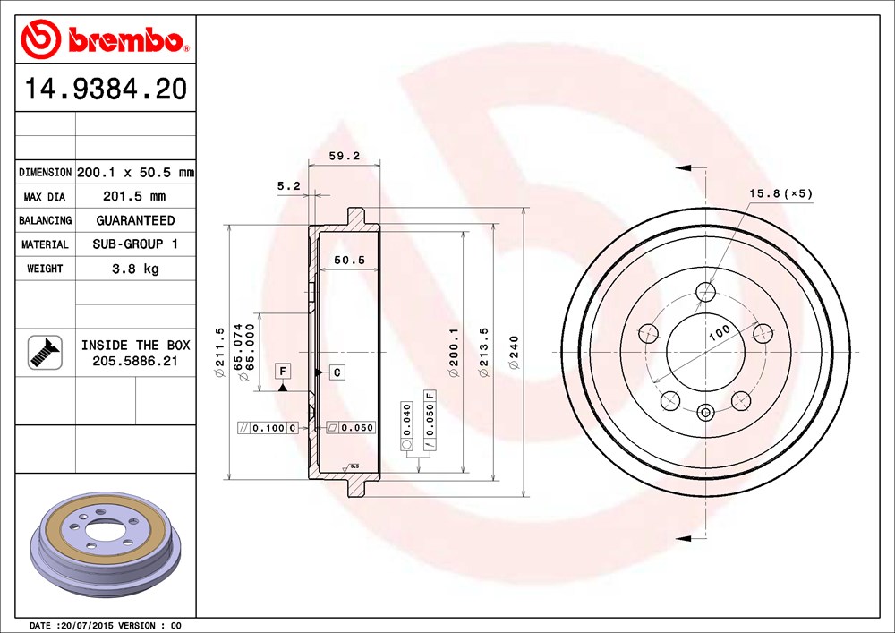 Bęben hamulcowy BREMBO 14.9384.20