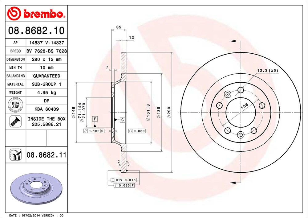 Tarcza hamulcowa BREMBO 08.8682.10