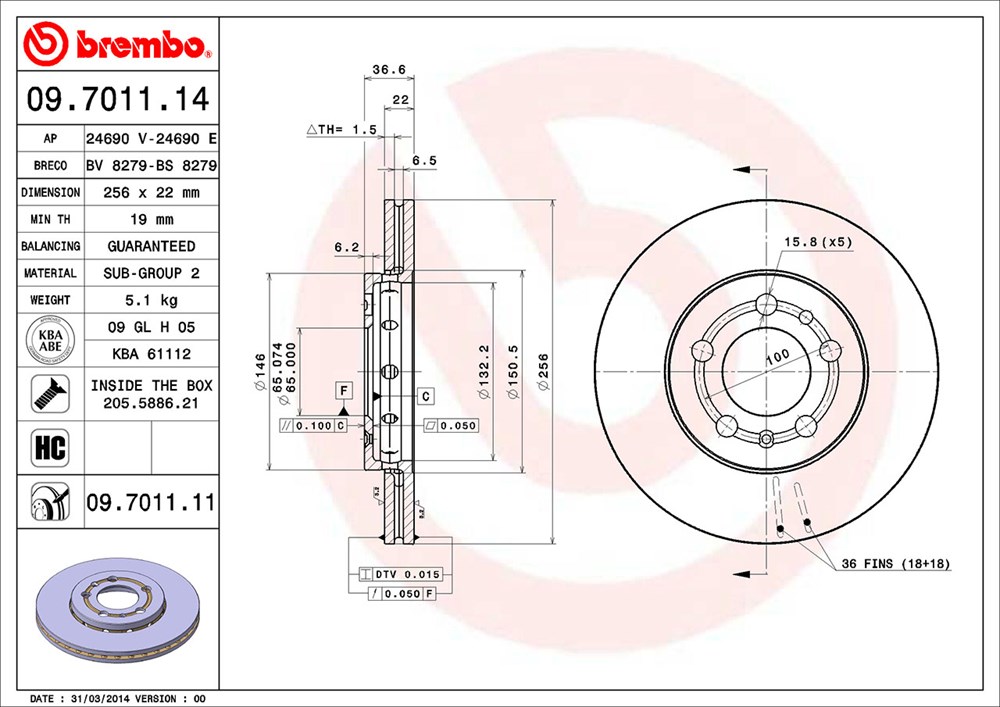 Tarcza hamulcowa BREMBO 09.7011.11