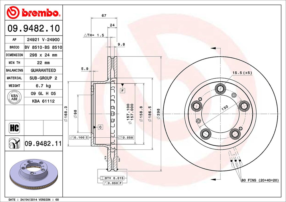 Tarcza hamulcowa BREMBO 09.9482.11