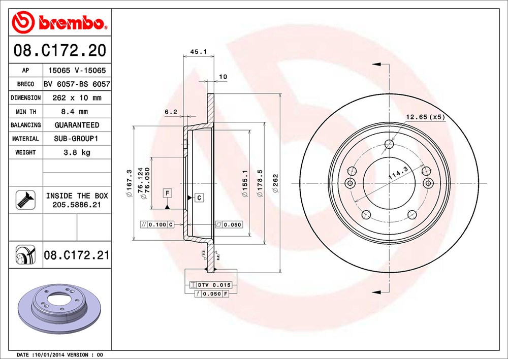 Tarcza hamulcowa BREMBO 08.C172.20