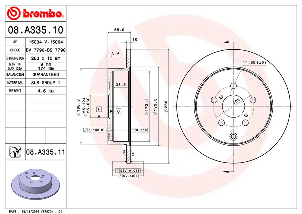 Tarcza hamulcowa BREMBO 08.A335.11