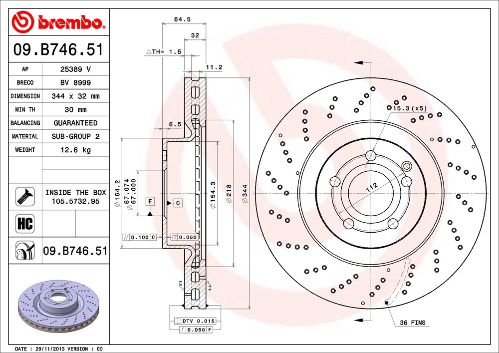 Tarcza hamulcowa BREMBO 09.B746.51