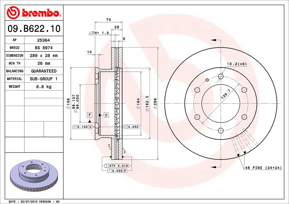 Tarcza hamulcowa BREMBO 09.B622.10