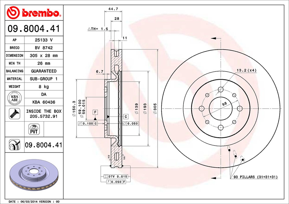 Tarcza hamulcowa BREMBO 09.8004.41