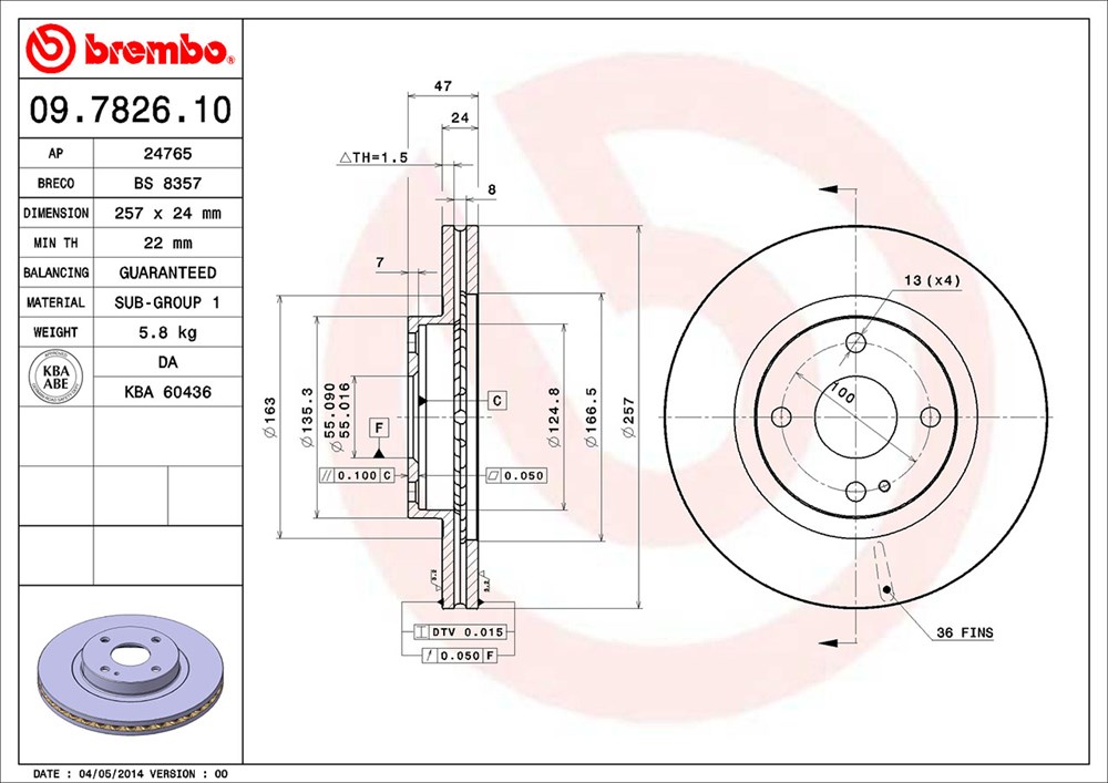 Tarcza hamulcowa BREMBO 09.7826.10