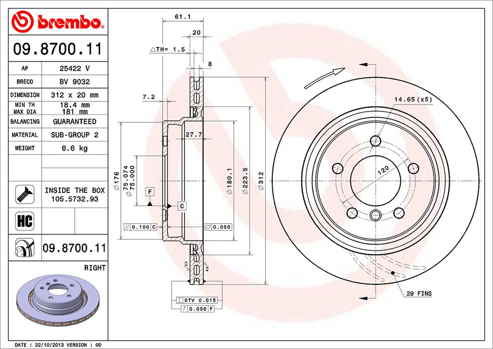 Tarcza hamulcowa BREMBO 09.8700.11