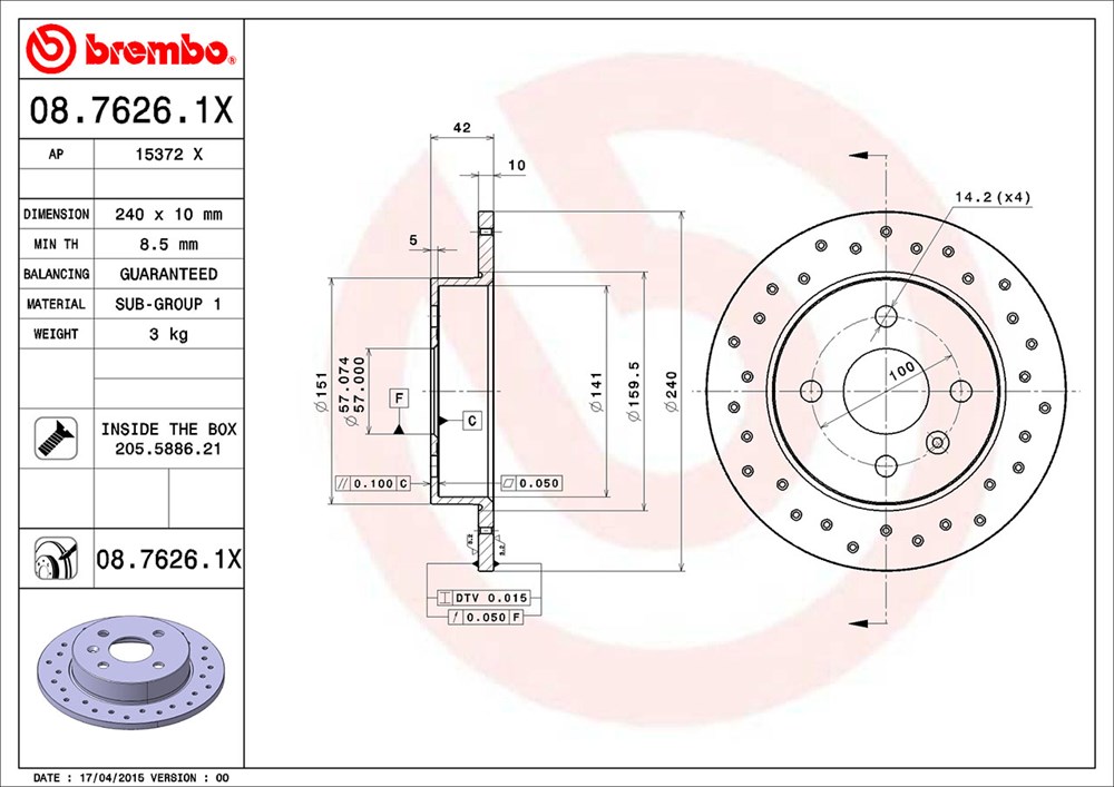 Tarcza hamulcowa BREMBO 08.7626.1X
