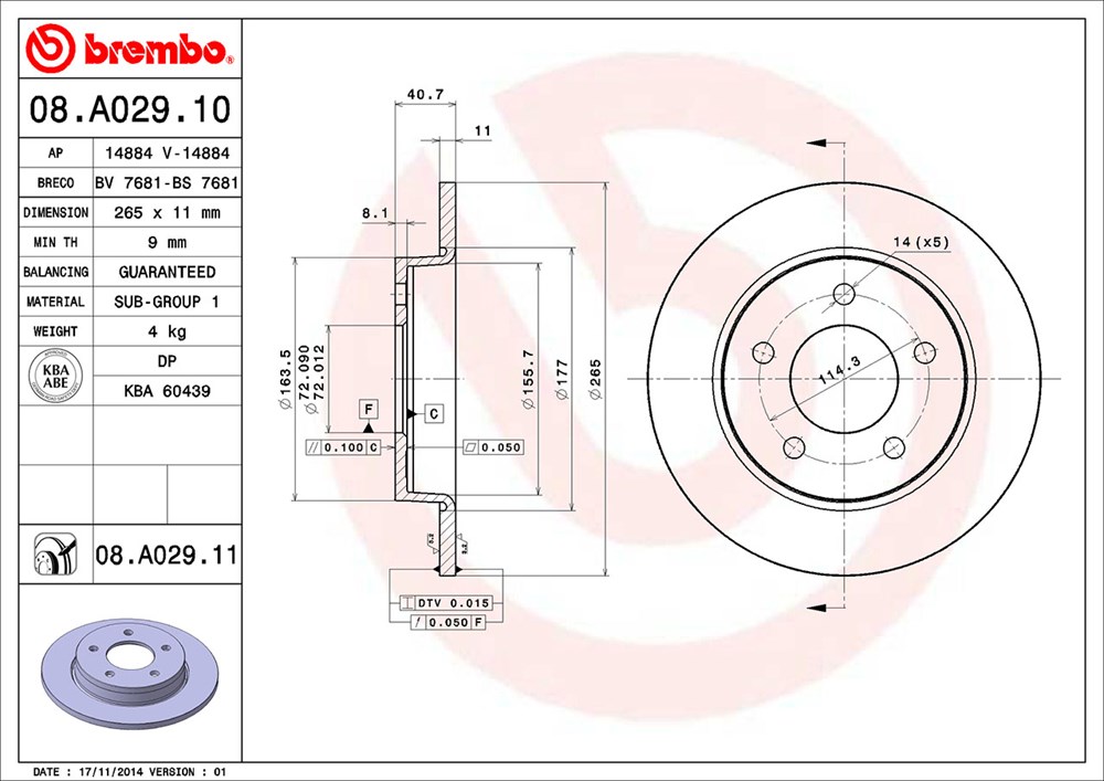 Tarcza hamulcowa BREMBO 08.A029.11