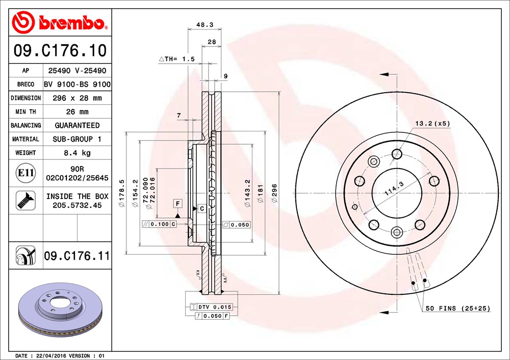 Tarcza hamulcowa BREMBO 09.C176.11
