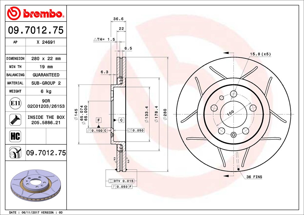 Tarcza hamulcowa BREMBO 09.7012.75