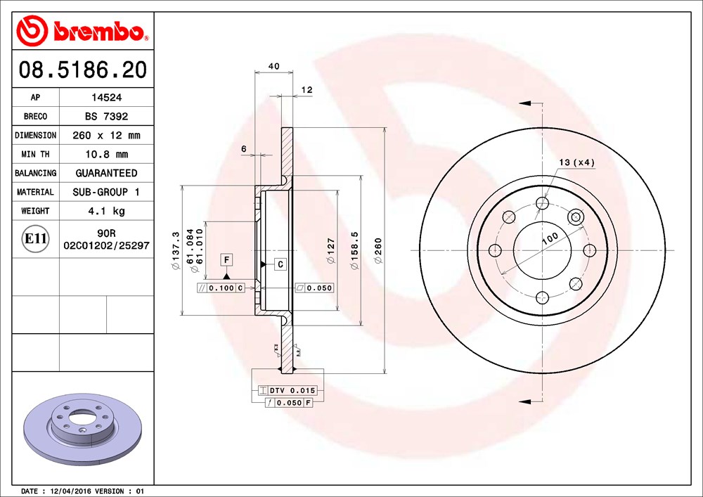 Tarcza hamulcowa BREMBO 08.5186.20