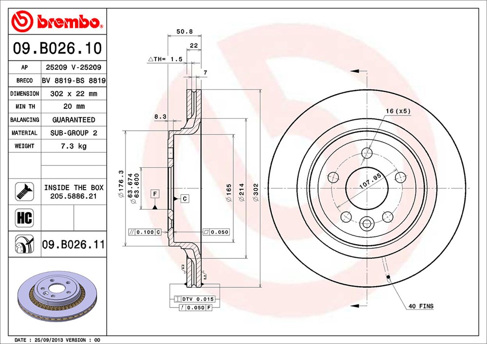 Tarcza hamulcowa BREMBO 09.B026.11