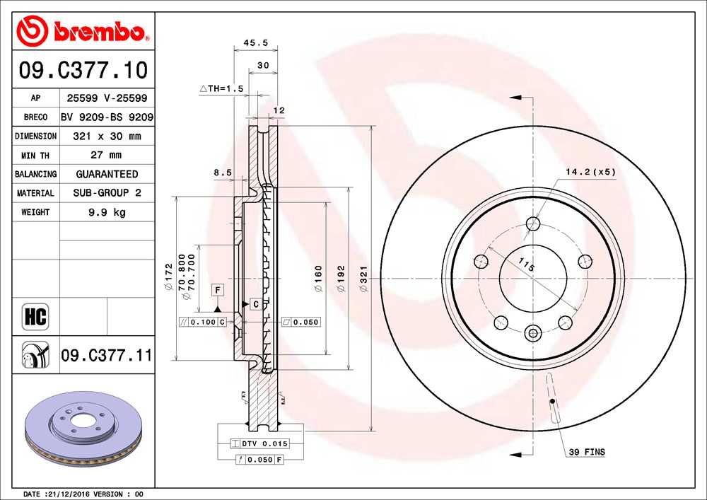 Tarcza hamulcowa BREMBO 09.C377.11