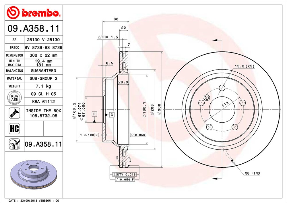 Tarcza hamulcowa BREMBO 09.A358.11