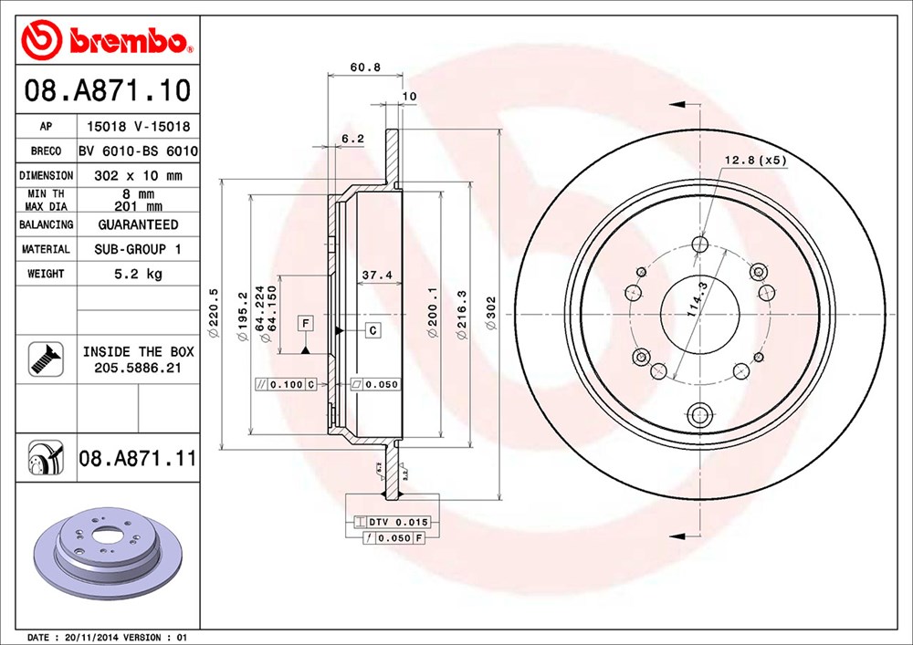 Tarcza hamulcowa BREMBO 08.A871.10