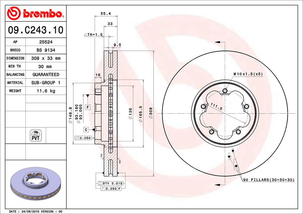 Tarcza hamulcowa BREMBO 09.C243.10