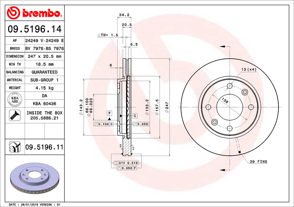 Tarcza hamulcowa BREMBO 09.5196.11