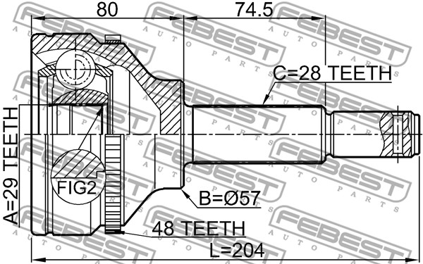 Przegub wału FEBEST 2110-TT9A48