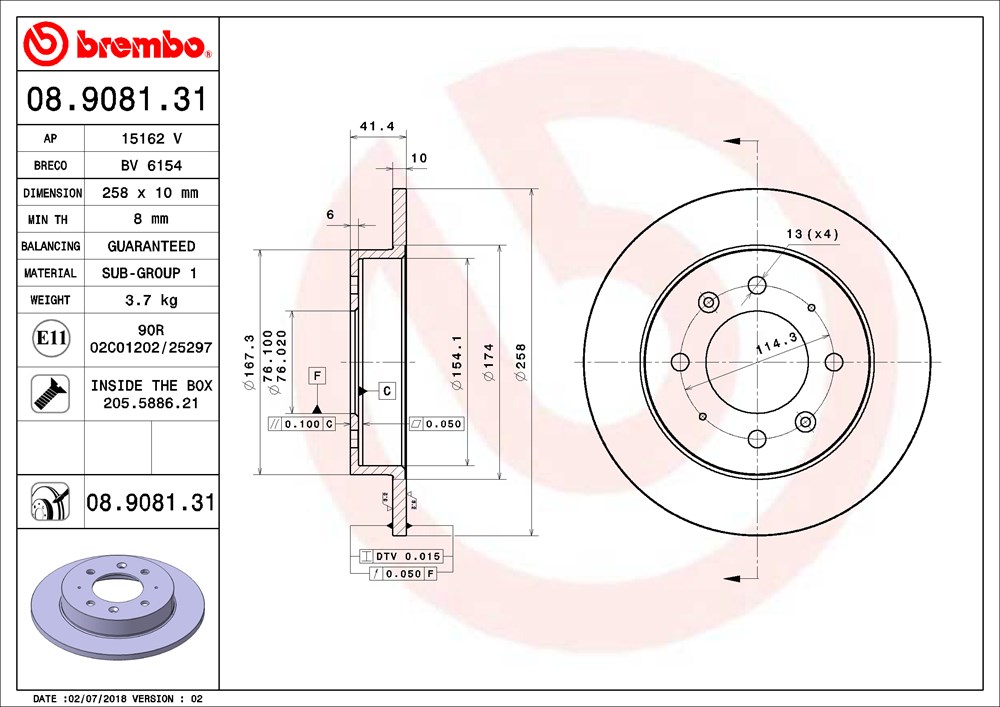 Tarcza hamulcowa BREMBO 08.9081.31