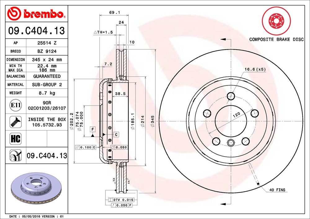 Tarcza hamulcowa BREMBO 09.C404.13