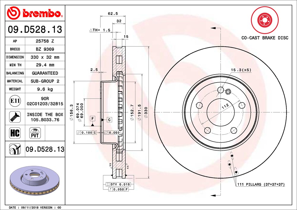 Tarcza hamulcowa BREMBO 09.D528.13