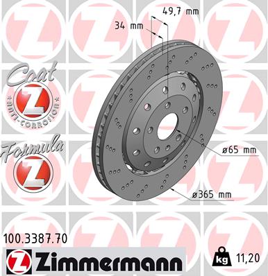 Tarcza hamulcowa ZIMMERMANN 100.3387.70