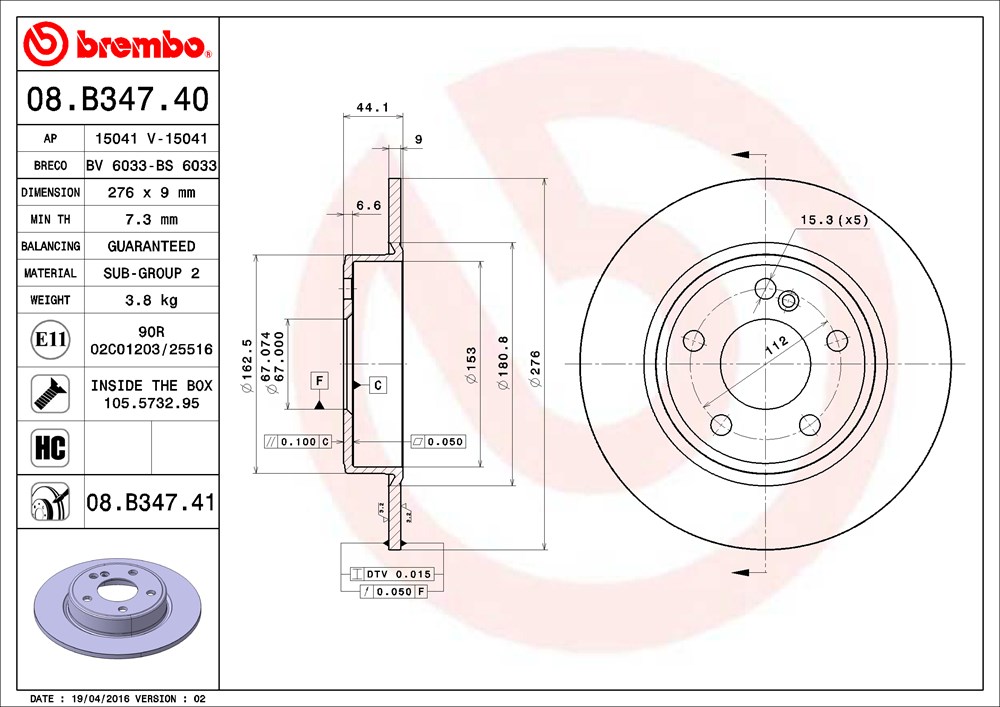 Tarcza hamulcowa BREMBO 08.B347.41