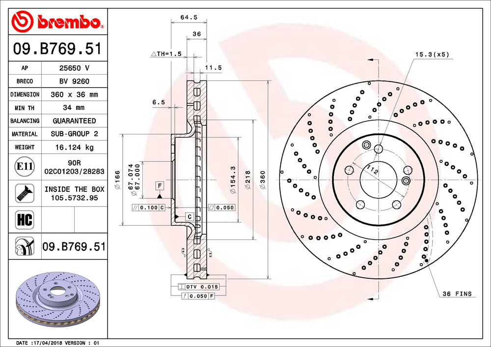 Tarcza hamulcowa BREMBO 09.B769.51