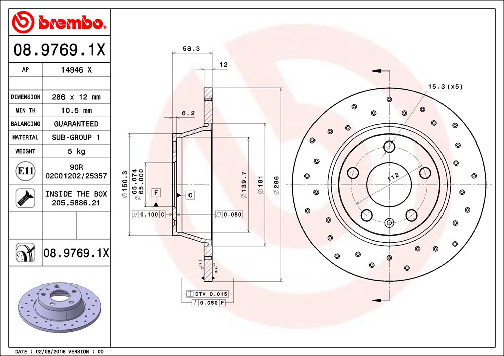 Tarcza hamulcowa BREMBO 08.9769.1X