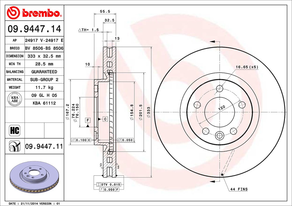 Tarcza hamulcowa BREMBO 09.9447.11