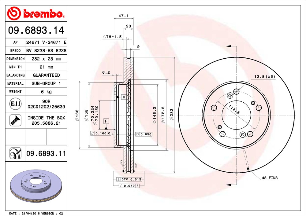 Tarcza hamulcowa BREMBO 09.6893.11